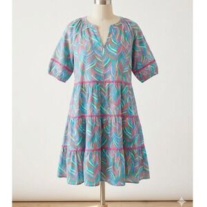 Michelle McDowell Tiered Mini Dress Tropical Crochet Trim Colorful S